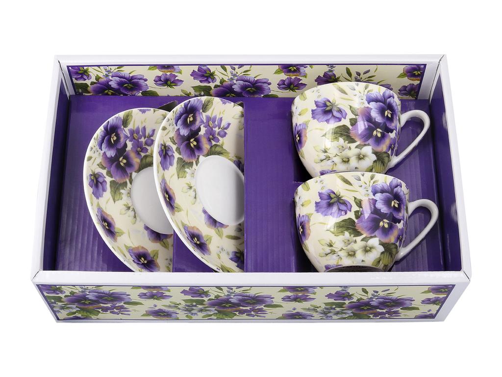 Komplet 2 Filiżanek Ze Spodkami Bratki Zestaw Porcelana Na Prezent
