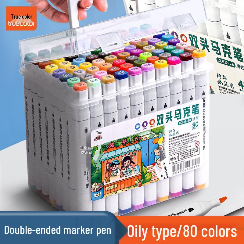 Двусторонние масляные маркеры True Color: Быстросохнущий набор для рисования в стиле аниме с твердыми наконечниками для студентов