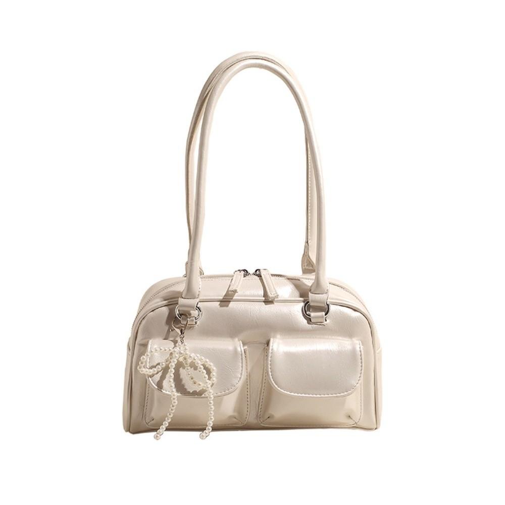 Handbag PU Bowling Bag Solid Color Underarm Bag Mini Pocket Boston Tote Bag Travel