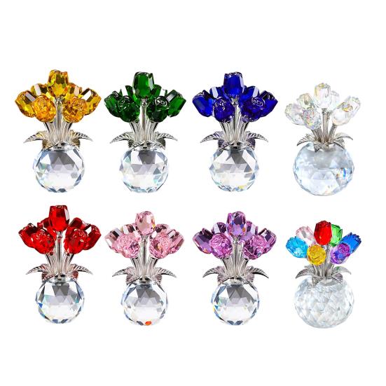 Фигурка Букет Роз из Искусственного Хрусталя с Круглой Вазой Цветочные Стеклянные Украшения Ручной Работы Подарки с Розами на День Святого Валентина, День Матери, День Рождения, Годовщину