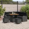 8-Piece Garden Sofa Set with Black Cushions Poly Rattan Acacia, 2-Seater Garden Sofa with Black Cushions 3362389