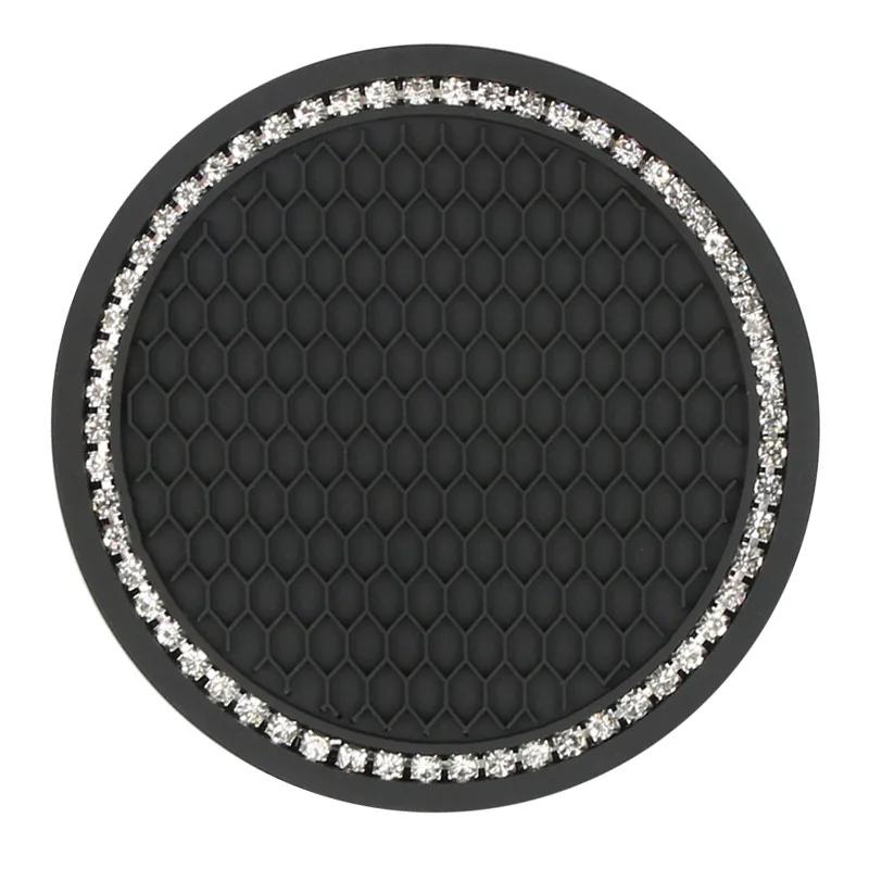 2pcs Non-slip Car Water Cup Pad Diamond Rhinestone Rubber Mat for Bottle Holder Coaster Auto Interior Anti-skid Cup Holders 7cm