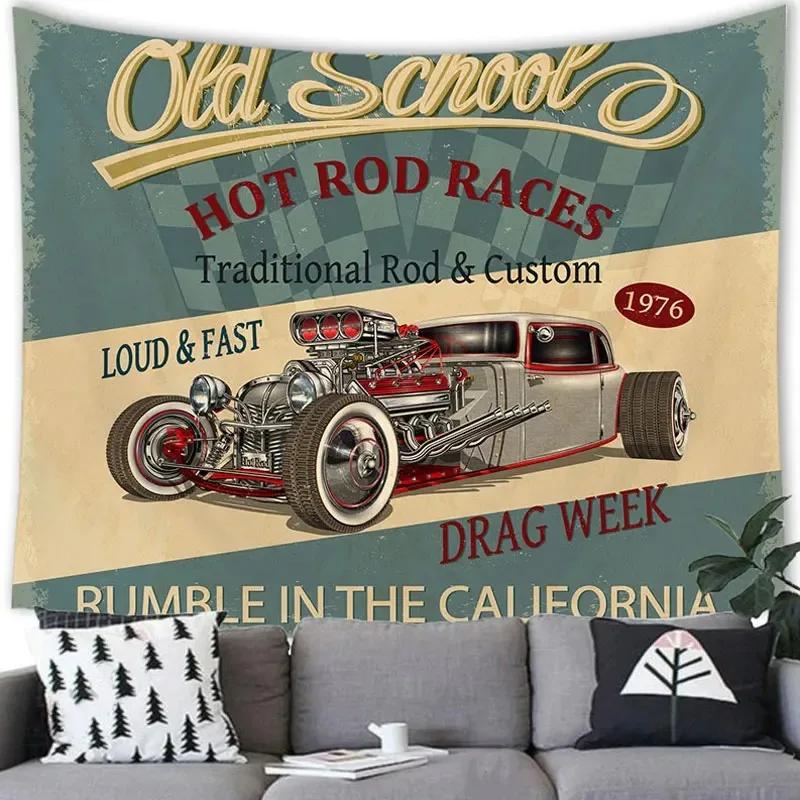 American Retro Car Tapestry Office Living Room Tapestry Home Wall Decoration Tapestry