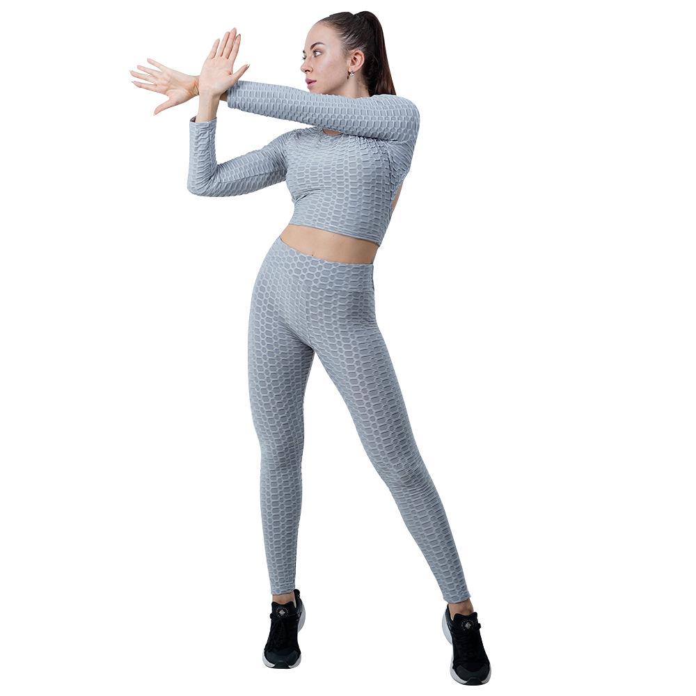 Европейский и американский женский комплект для йоги: Фитнес-одежда с высокой талией, с эффектом пуш-ап для ягодиц, персикового цвета