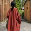 Johnature Women Vintage Red Dress O-Neck Seven Sleeve Spring Robes Spring Loose Women A-Line Chinese Style Cotton Dress
