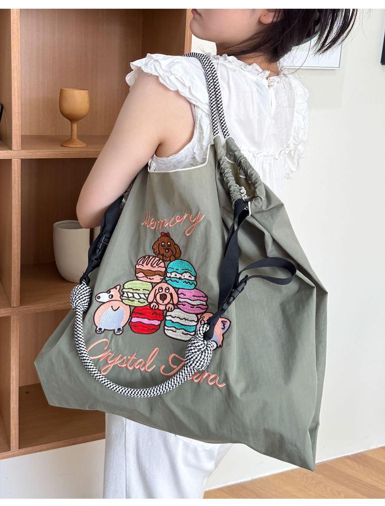 Нейлоновая сумка-тоут кроссбоди в японском стиле с вышивкой шиба-ину – Вместительная универсальная наплечная сумка для женщин.