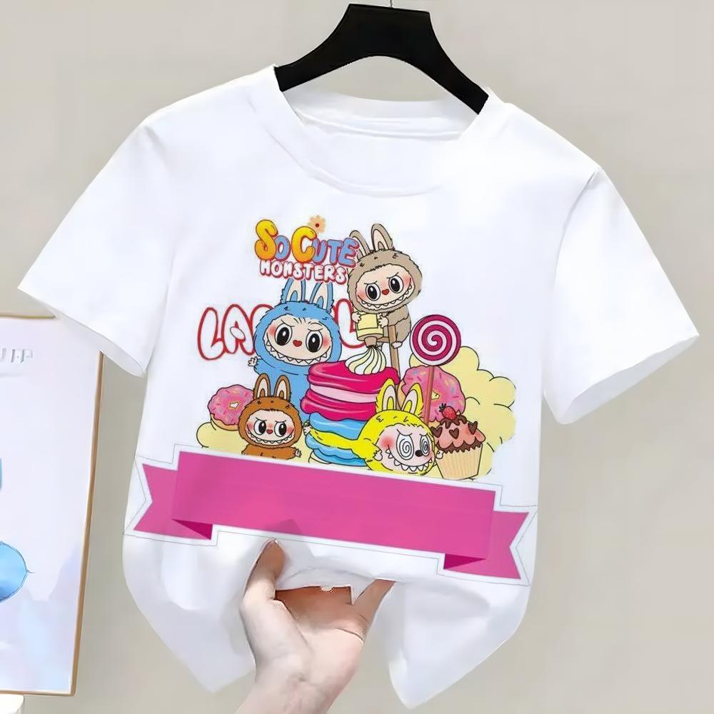 Funny Boy Girls Tshirt LABUBU Cute 3D Print Short Sleeve T-Shirt Kids T Shirts