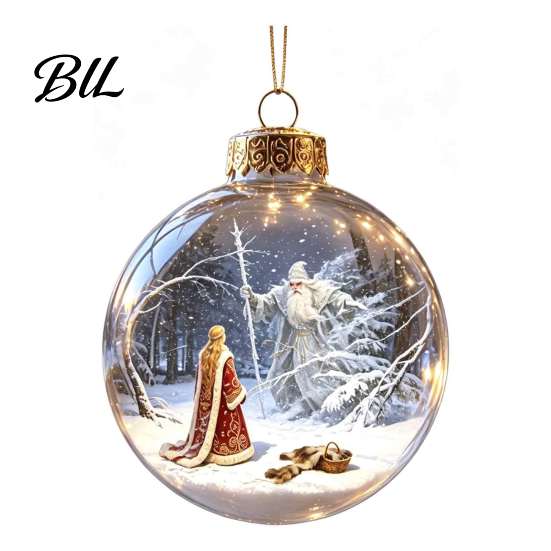 Indoor Outdoor Festive Decor Glowing Christmas Story Ornament, Light-Up 3D Hanging Ball with Warm LED, Mini Seasonal Home Decoration Supplies Holiday