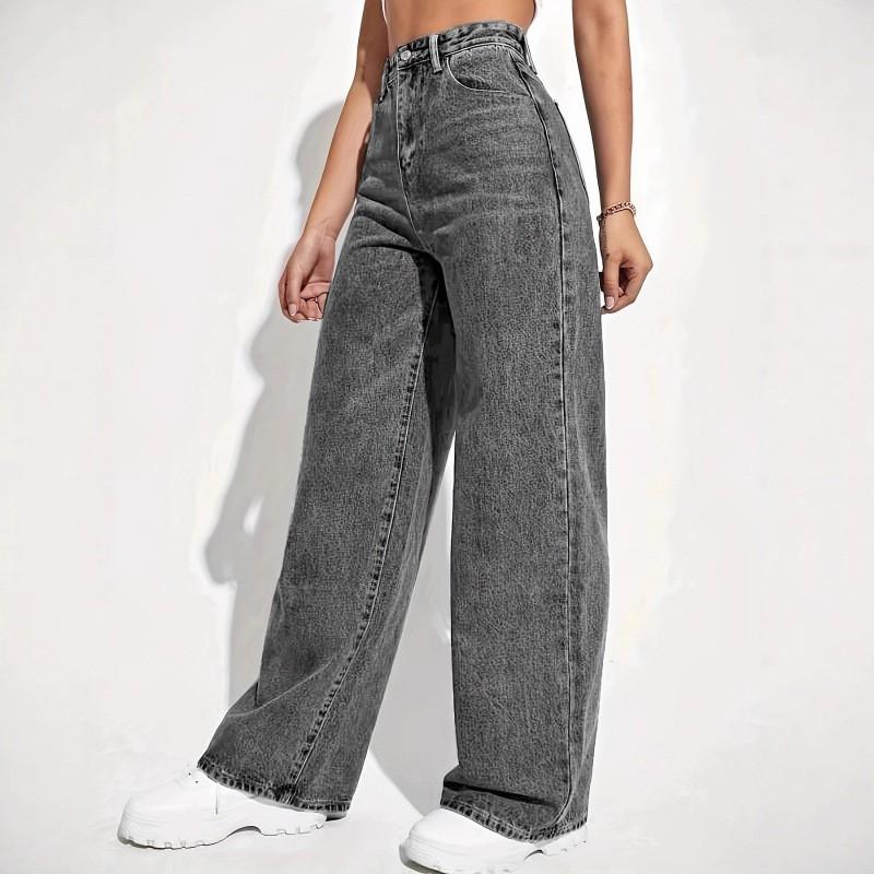 Womens High-Waisted Straight Leg Denim Jeans Loose Fit Casual Vintage Style Cotton Blend Long Pants