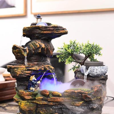 Водный фонтан Фэн-шуй: Китайский рокарий с мостиком и каменным ландшафтом для гостиной или прихожей