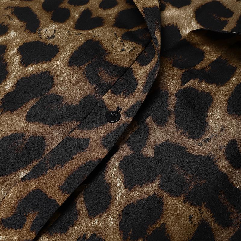 ZANZEA Женское повседневное свободное длинное платье с длинным рукавом и леопардовым принтом