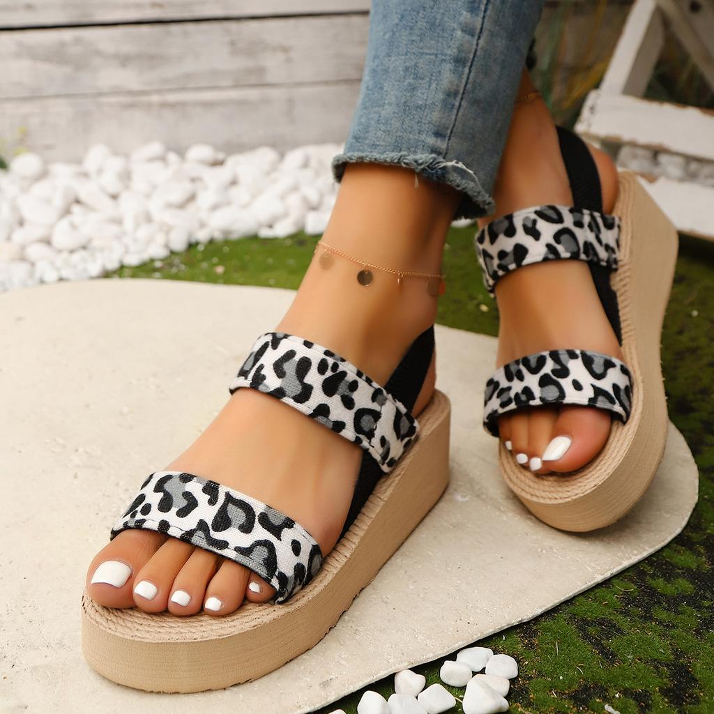 Fashion Women Wedge Sandals Summer Comfort Thick Sole Beach Shoes Woman 2025 Fashion Leopard Print Lightweight Platform Sandals Women
