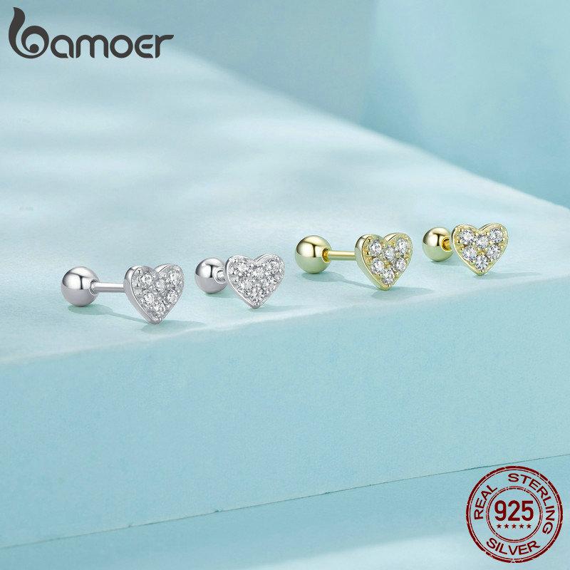 Женские серьги-гвоздики BAMOER из стерлингового серебра 925 пробы с цирконием и изящными ювелирными изделиями