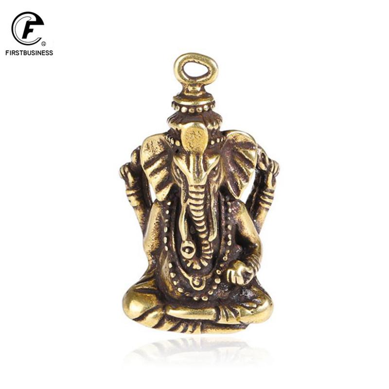 Copper Cute Animal Elephant Statue Buddha statue Keychains Desktop Decoration Ornaments Metal Brass Crafts Figurines Miniatures