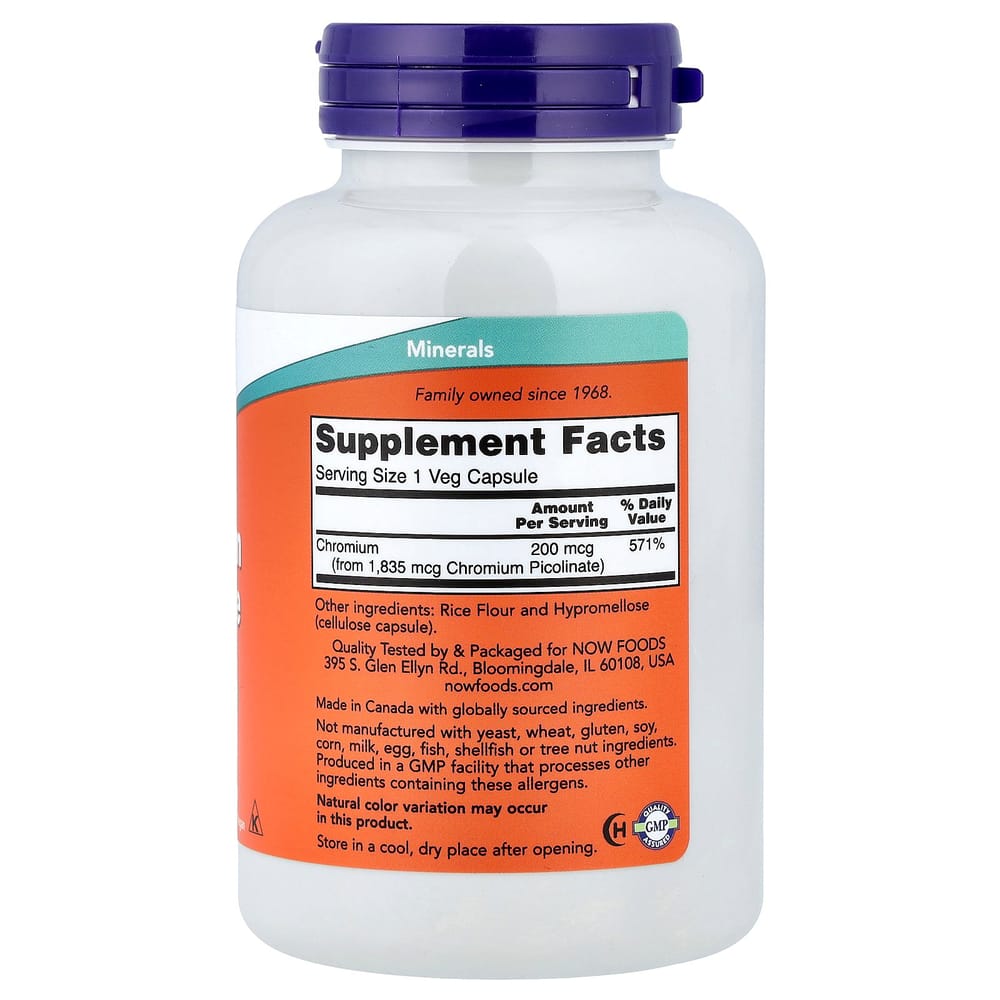 Now Foods Chromium Picolinate 200mcg Veg Capsules, 250 Count