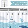 Whale Ocean Blue Kids Cartoon Undersea Theme Waterproof Washable Polyester Shower Curtain 180 X 180Cm With 12 Hooks