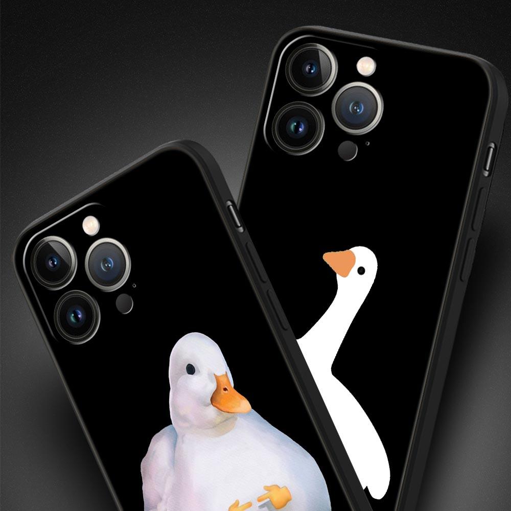 Чехол с рисунком «Сомнение утки» для iPhone 11, 12, 13, 15, 14 Pro Max, чехол для телефона X XR XS 7, 8 Plus SE, 2020, роскошный черный силиконовый чехол, принципиально