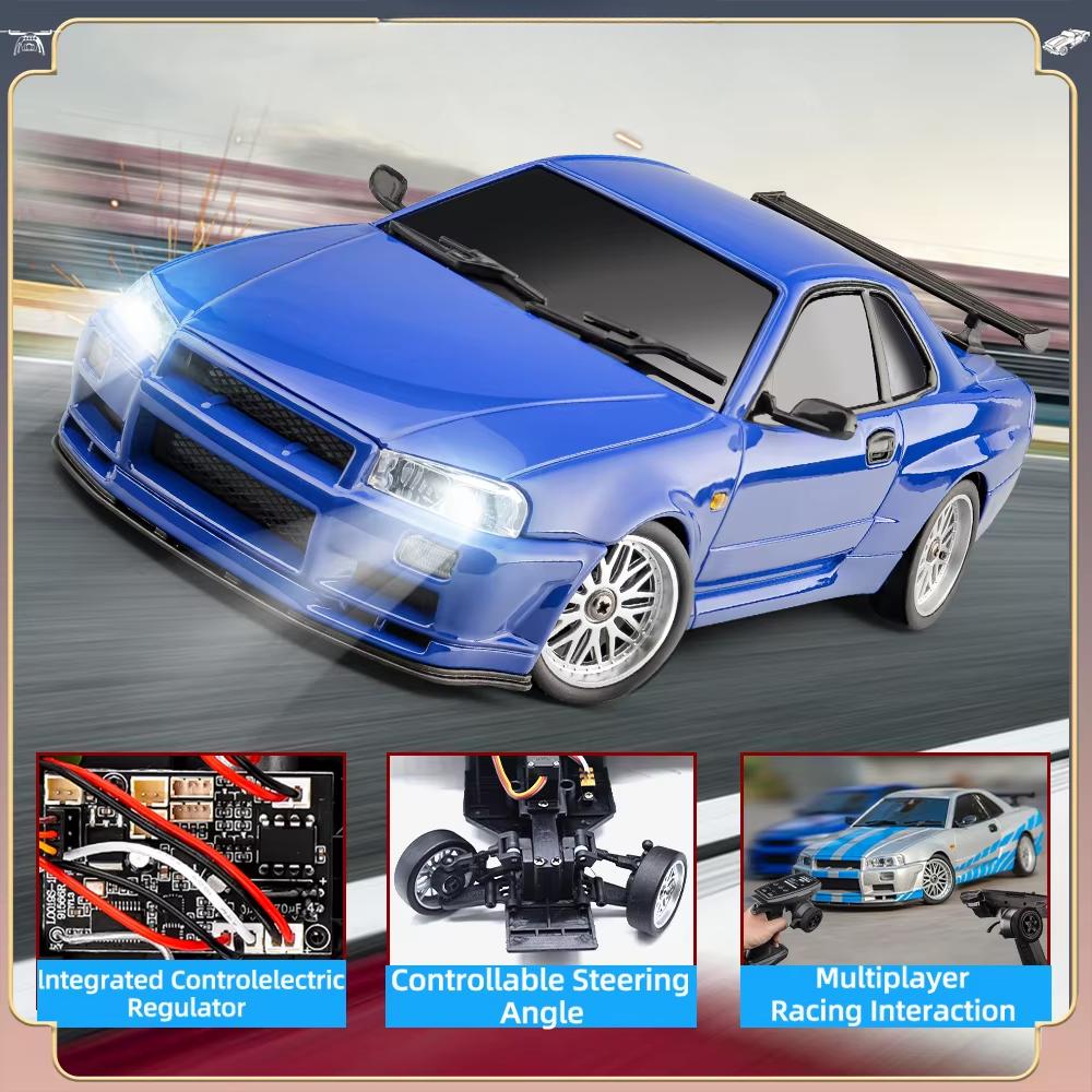 2024 New 2.4GHz 1/18 GTR R34 RC Metal High Speed Drift Car with Gyroscope Highway Alloy Racing Remote Control Racing Car Kids Toy Gift