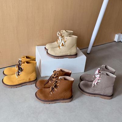 Осень и зима новые британские шнурки увеличены на 4 см~ модные большая круглая голова контрастный цвет двойные шнурки короткие ботинки Мартин женские осень