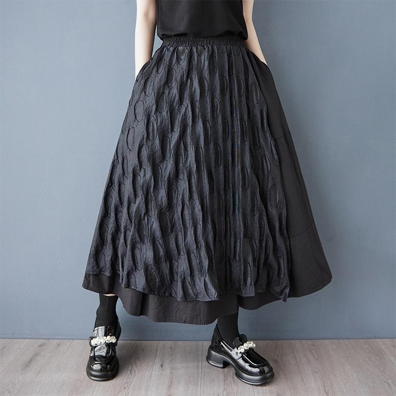 Black Cotton Mesh Plus Size High Waist Vintage Spring Summer Casual Loose Long for Woman Skirts Womens Skirt
