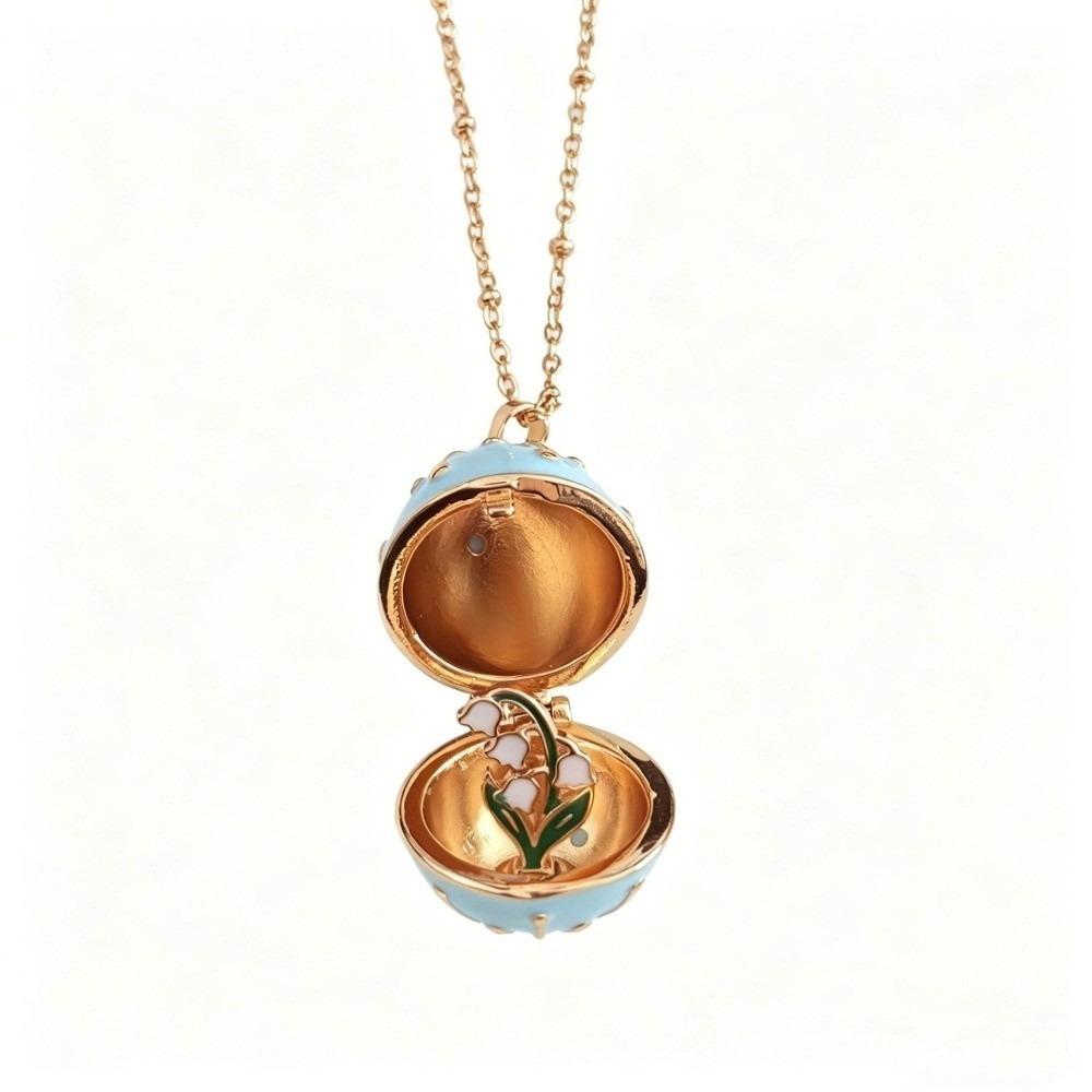 Round Egg-shaped Box Openable Flower Necklace Copper Pendant Jewelry Accessories Anniversary