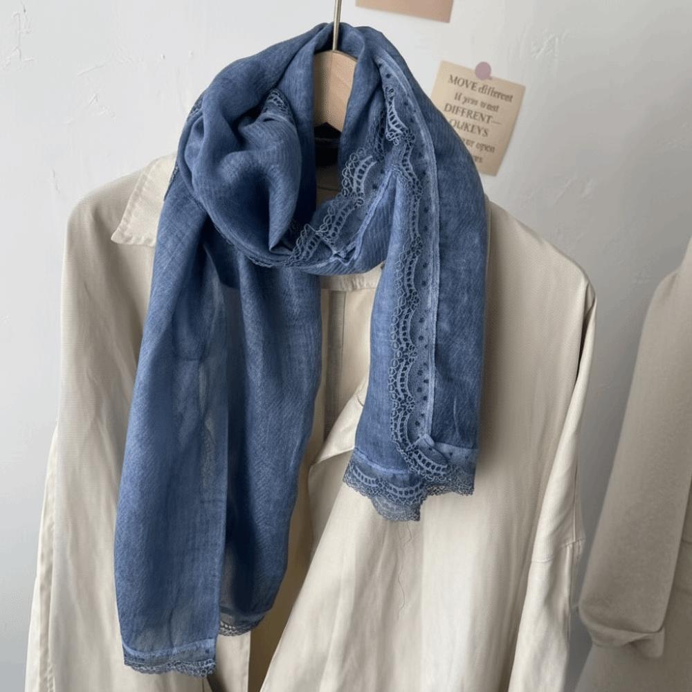 Solid Color Cotton Linen Scarf Lace Edge Silk Scarf Literary Flaxen Lace Scarf  for Women