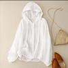 Spring Summer Women's Sun Protection Shirt Cotton and Linen Hoodie Women's Casual Beach Vacation Sunscreen Shirt