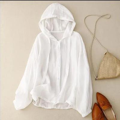 Женская рубашка с защитой от солнца весна-лето, хлопковая и льняная толстовка с капюшоном, женская повседневная рубашка с защитой от солнца для пляжного отдыха