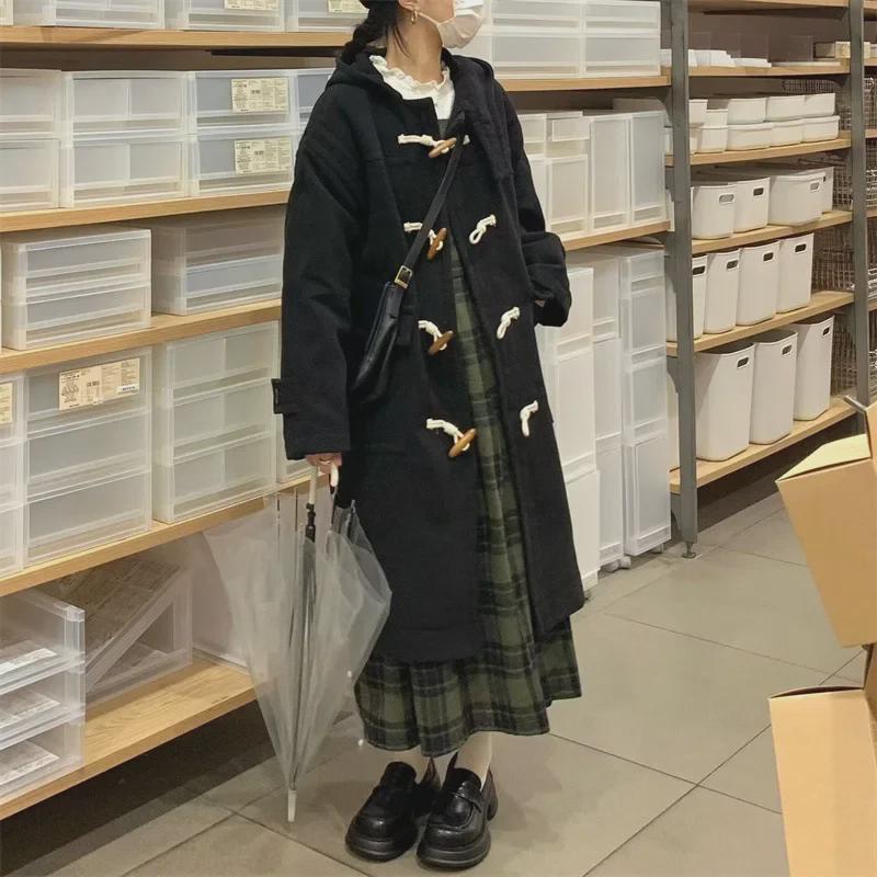 Женское шерстяное пальто свободного покроя с капюшоном — корейский стиль Хепберн для осени и зимы