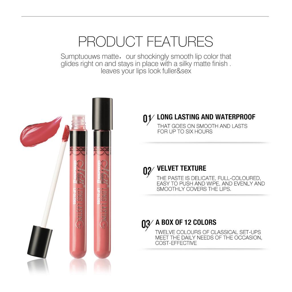 12Colors /set Makeup Matte Lip Gloss Lasting Non-stick Cup Liquid Lipstick Lip Tint