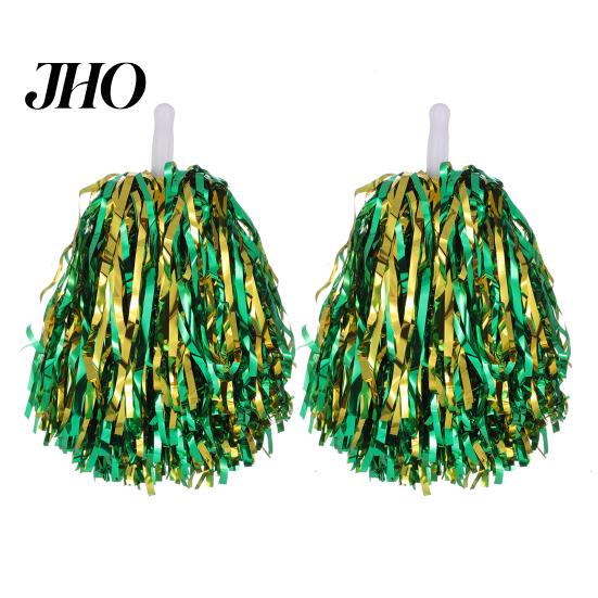 Fluffy Pom Poms 2Pcs Cheerleader Metallic Foil Exquisite Workmanship Hand Flowers with Handle for Sports Competitions Celebrations Durable Accessories