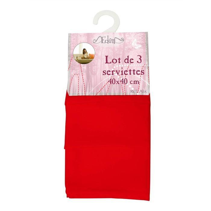 Lot de 3 serviettes de table "ALIX" rouges