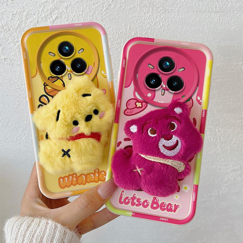 KEYSION Милый 3D мультяшный плюшевый чехол для Realme 14 Pro 5G с ремешком, силиконовый противоударный чехол для телефона OPPO Realme 14 Pro+ 5G