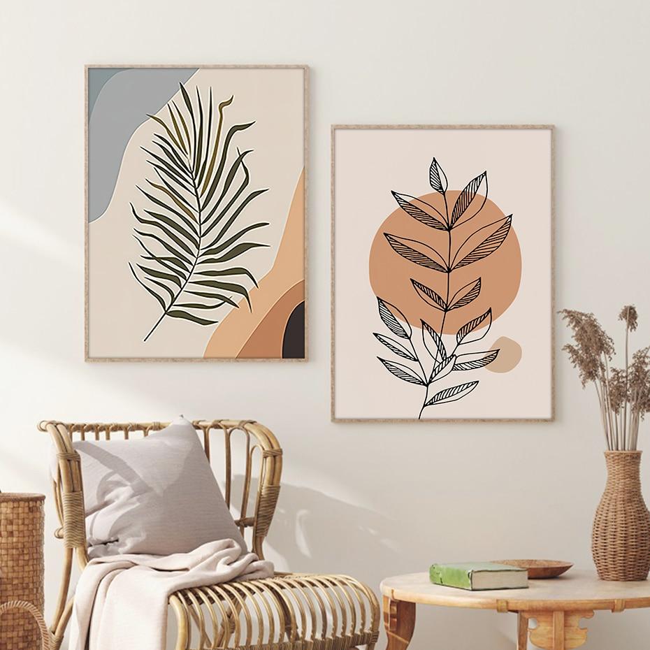 Абстрактные геометрические линии листьев, современные постеры, холст, картина, настенная художественная печать, картина для спальни, гостиной, интерьера, домашнего декора