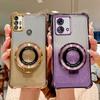 Motog84 Luxury Gradation Plating Holder Case For Motorola Moto G84 G54 5g G52 G82 G30 G20 G10 Shockproof Silicone Stand Cover