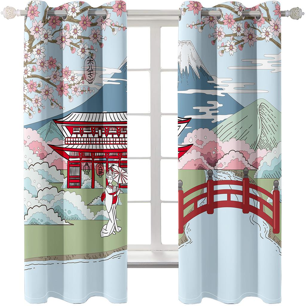Japanese Landscape Luxurious Flower Window Panel Drapes in Children Bedroom Living Room Hall Treatments Kitchen Decor Drapes Blinds