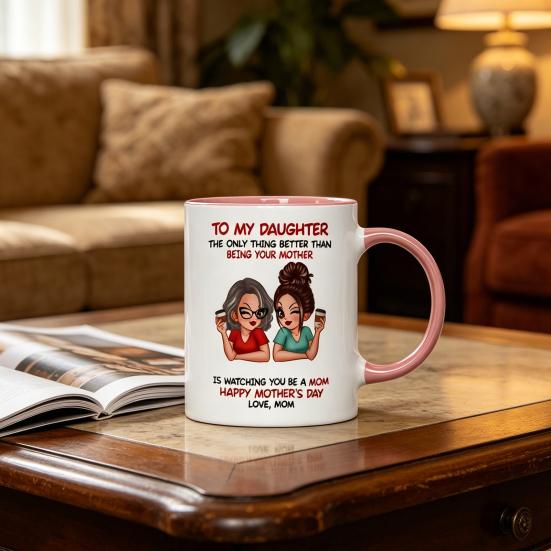 Ceramic Mug for Daughter Personalized Coffee Cup with Non-Slip Handle High-Temperature Fired Multi-Use Gift for Mother's Day Birthday
