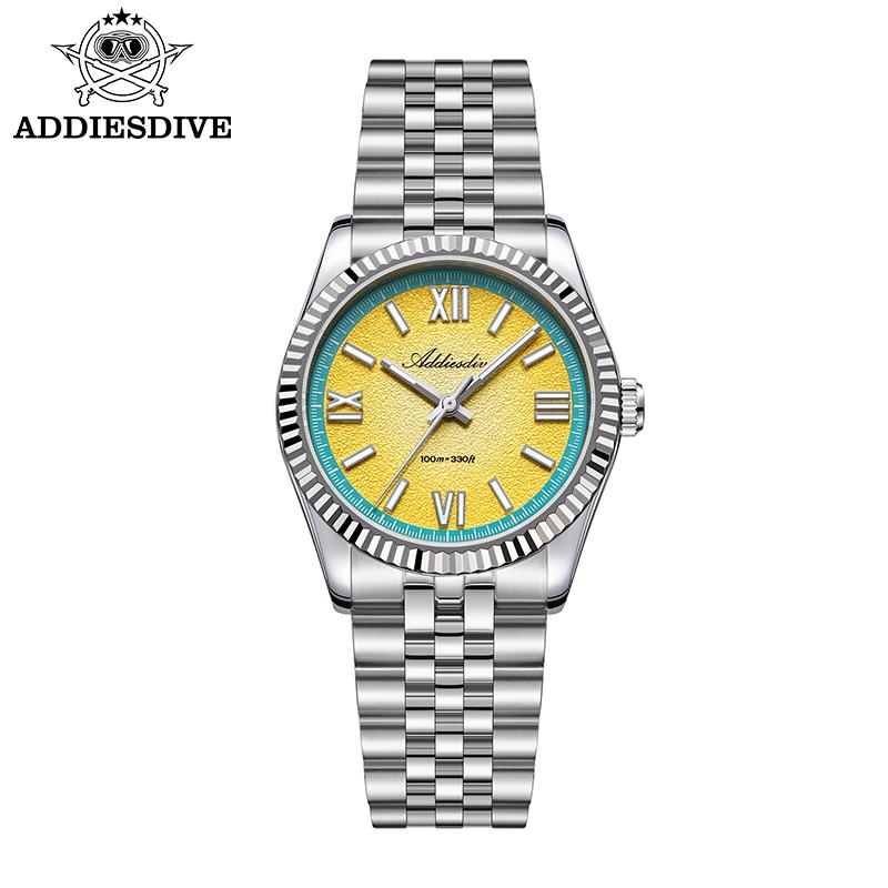 ADDIESDIVE AD2535 Women's Quartz Watch 36mm Sapphire Crystal 100M Waterproof 316L Stainless Steel VH31 Luminous Wristwatch New