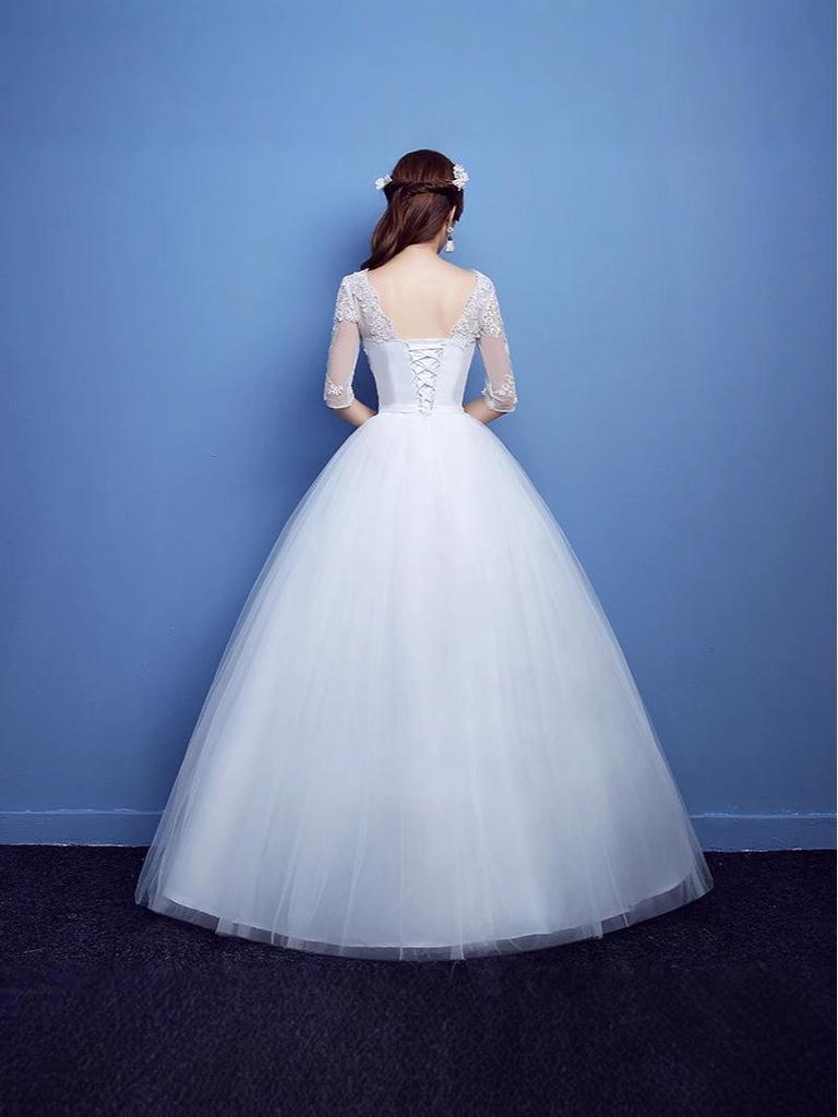 2025 Корейское свадебное платье большого размера с открытыми плечами, длиной до пола B55