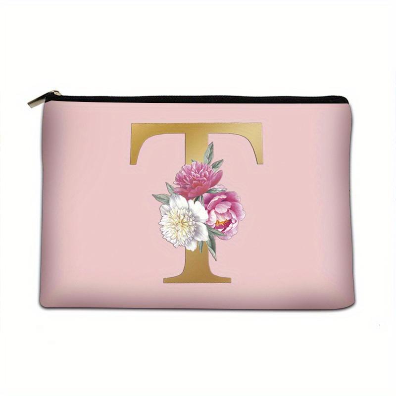 Flower Letter Print Zipper Storage Bag Lightweight Versatile Pouch Trendy Clutch Bag