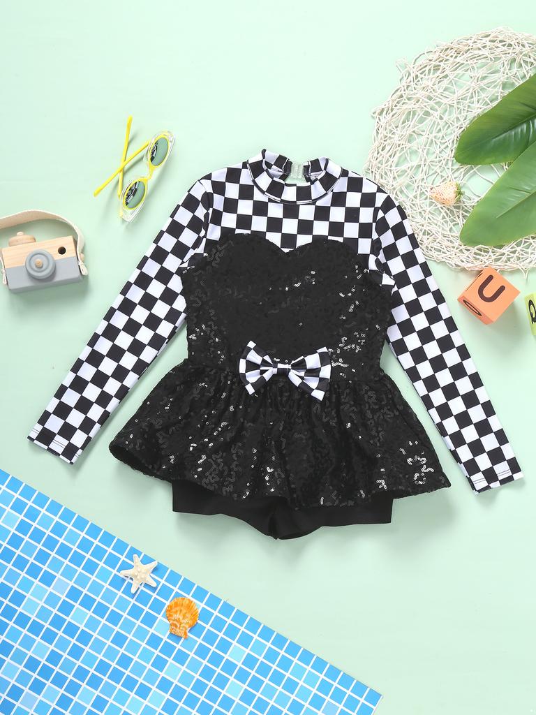 Детский карнавал, косплей, тематическая вечеринка, танцевальная одежда для команды поддержки, костюм для девочки-гонщицы, платье с блестками и клетчатым принтом, юбка-пачка