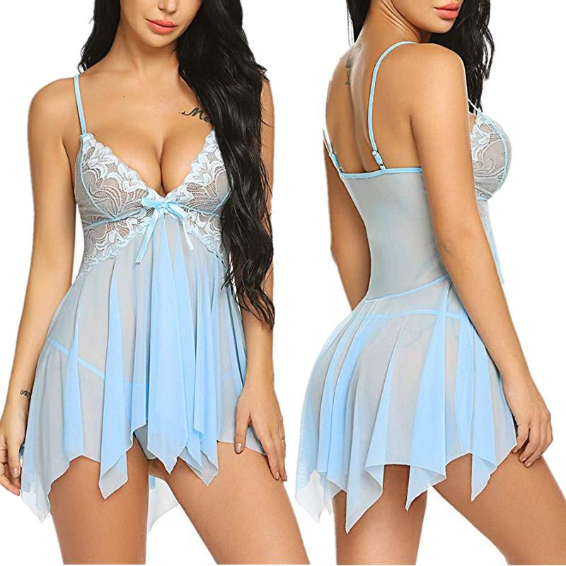 New Sling Lingerie for Women Deep-V Lace Babydoll Sleepwear Boudoir Outfits Plus Size