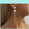 Long Pearl Stylish Earrings For Women Trendy Geometric Dangles Chain