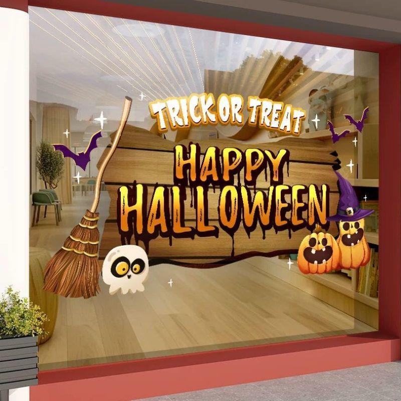 Halloween decorations: Little pumpkin stickers, bar and KTV scene decorations, glass door stickers, cute ghost wall stickers