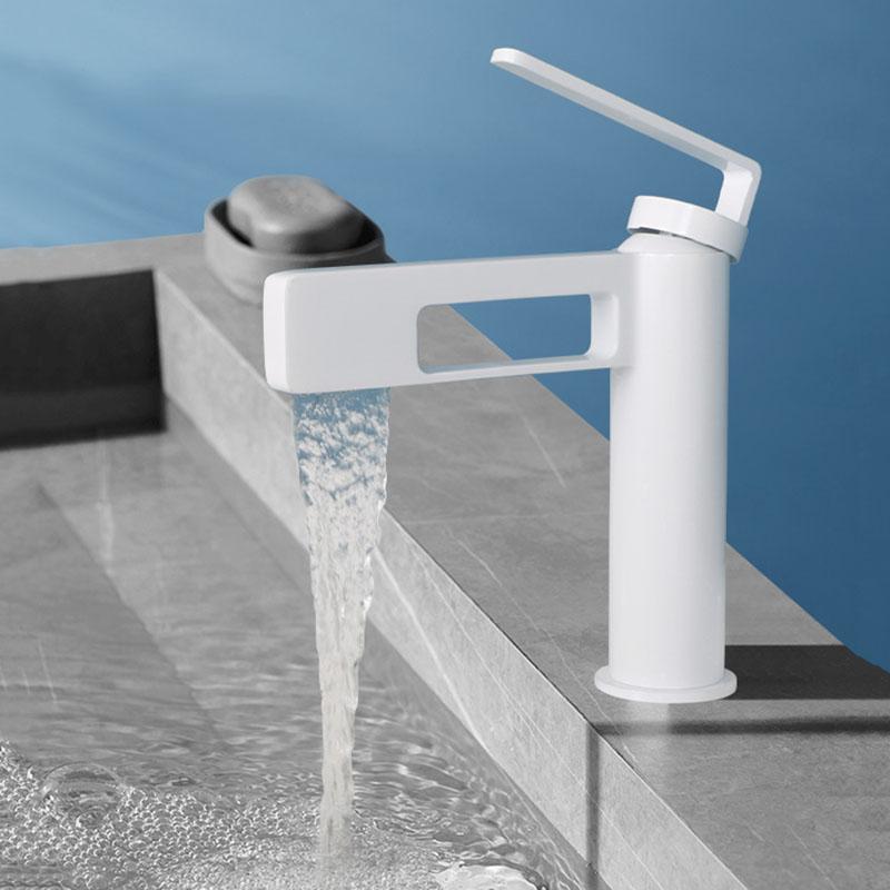 White Creative Bathroom Basin Faucet Brass Hot and Cold Waterfall Single Handle Single Hole Deck-mounted Sink Faucet Gun Gray