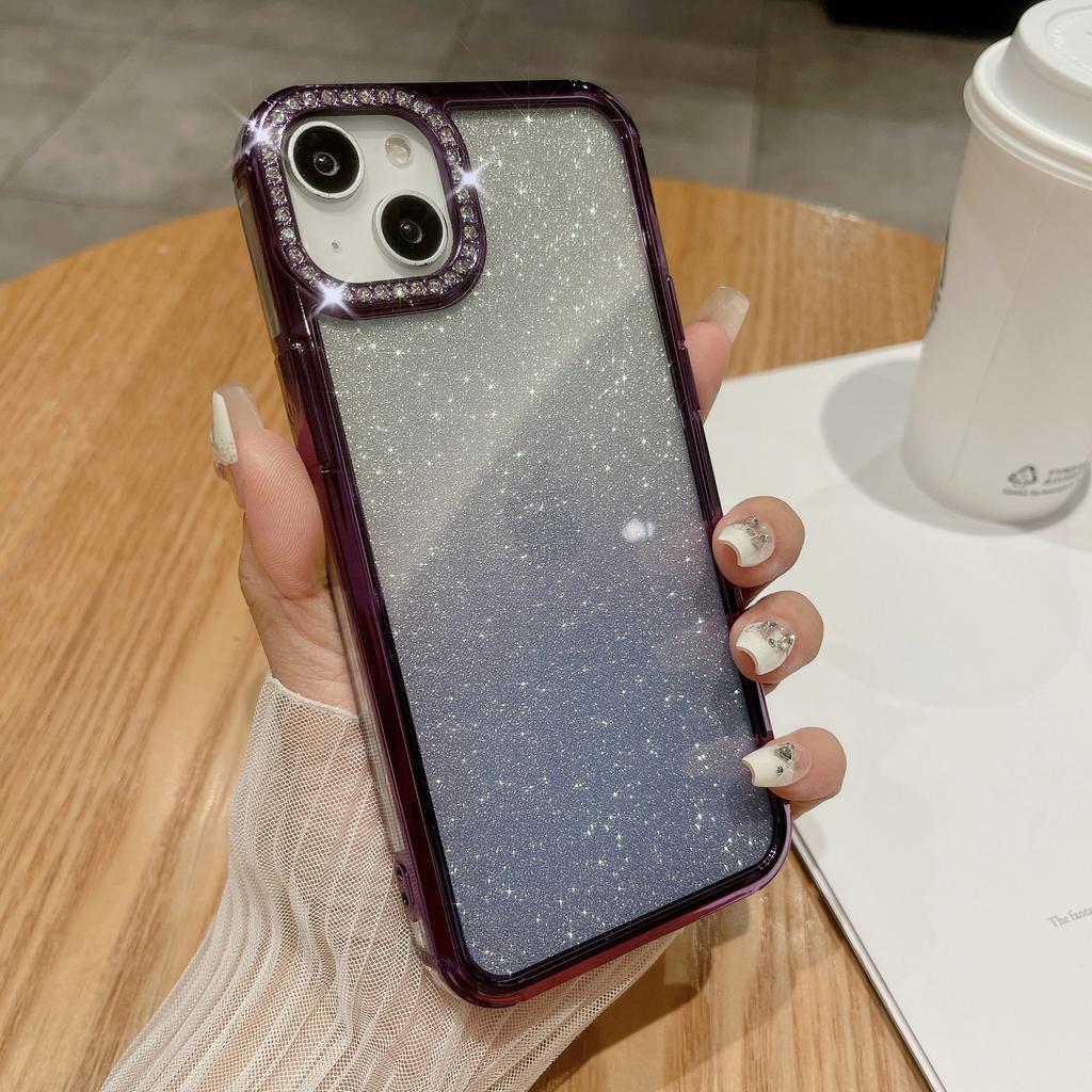 Подходит для iPhone15promax Зеркальная магнитная подставка, Чехол для телефона, Вспышка для объектива iPhone 14, 13 Градиентный глиттер
