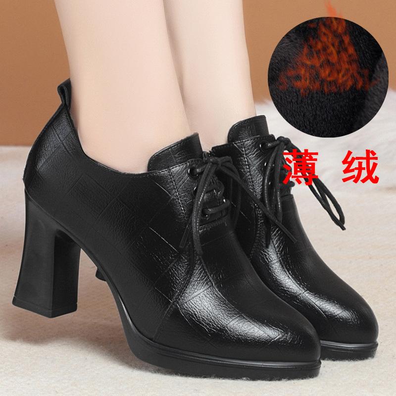 Удобные нескользящие туфли из мягкой кожи с глубоким носком на платформе, осенне-зимние женские туфли из плюша и меха, женские туфли на высоком каблуке, ботинки