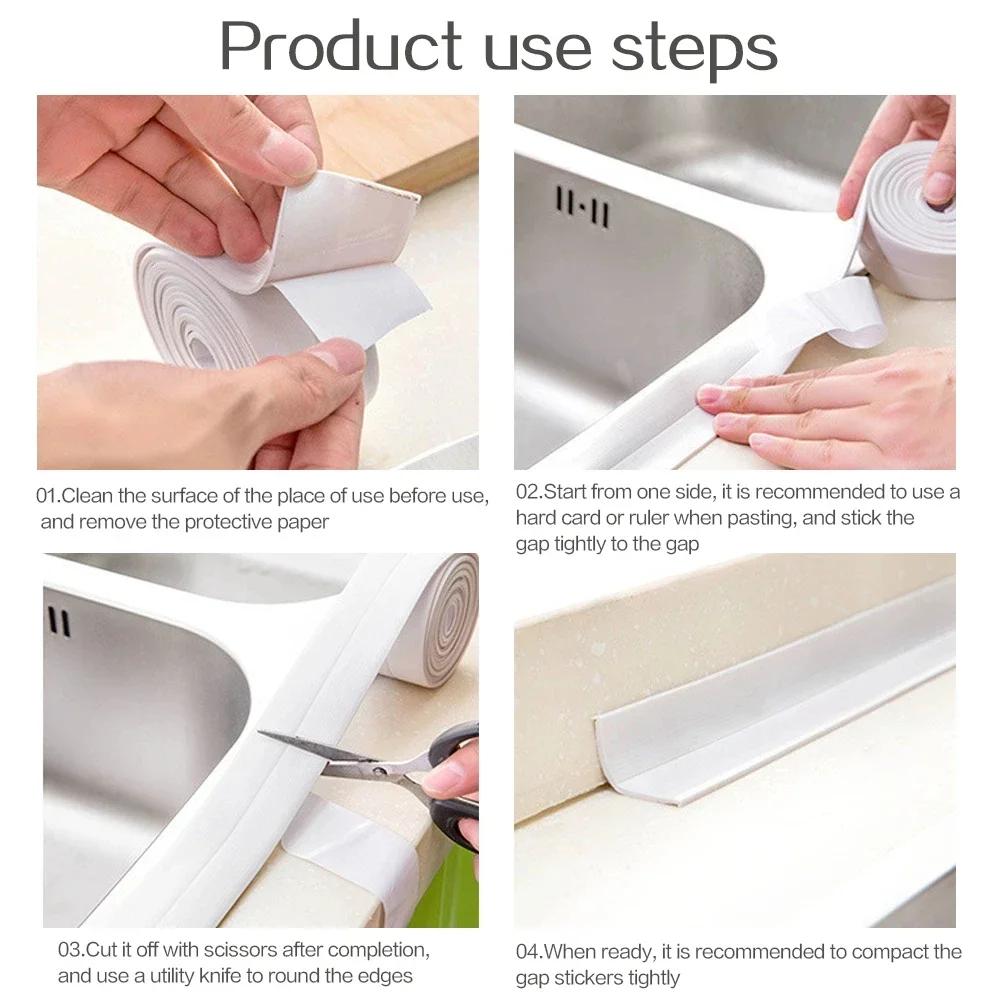 Kitchen Waterproof Accessories 3M Home Bathroom Waterproof Wall Sticker Sealing Tape PVC Adhesive Sealing Tape Sink Edge Tape