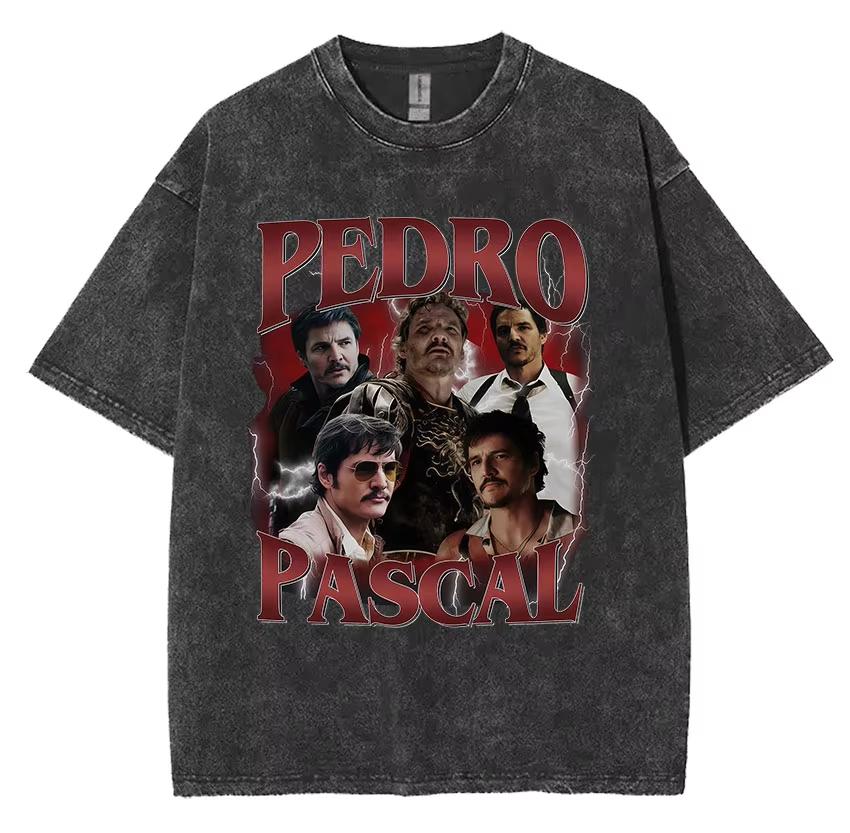 Limited Pedro Pascal Actor Washed Vintage T Shirt Men Women Casual Oversized T-shirt Fashion High Quality Cotton Tees Streetwear