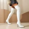 Krazing Pot PU Autumn Winter Shoes Stiletto High Heels Super Size Sexy Stovepipe Boots Pointed Toe Keep Warm Slip On Over-the-knee Boots